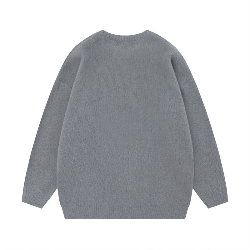 Men Sweater Fleece-Lined Idle Style Loose Knitwear Autumn and Winter