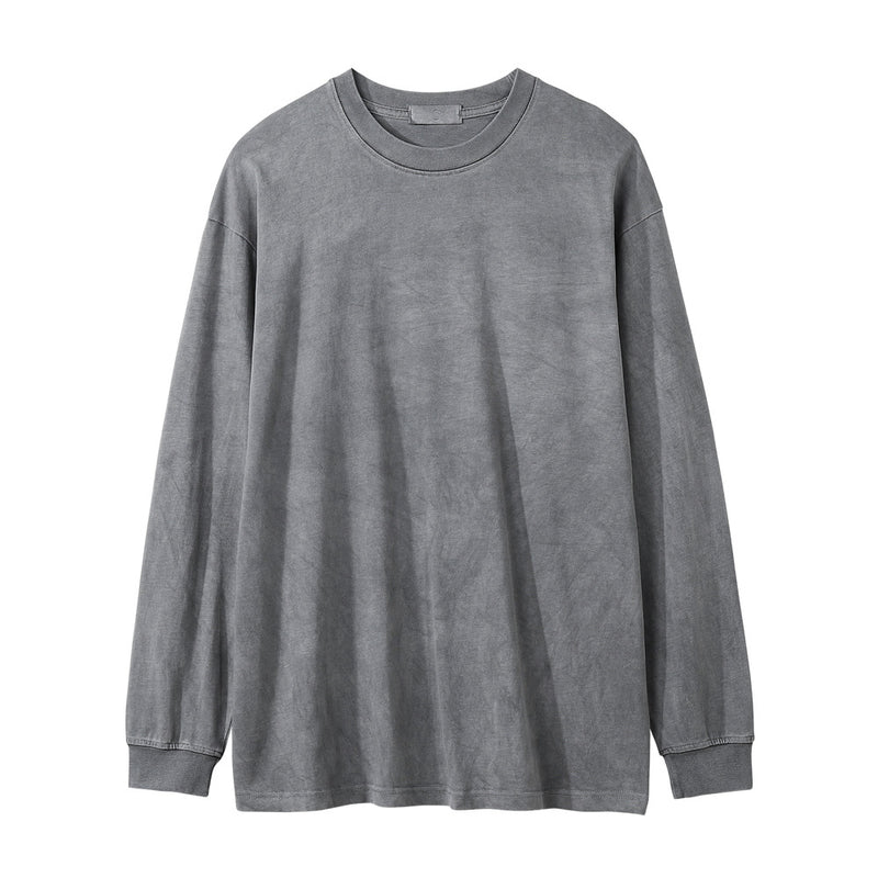 Men Long Sleeve T-Shirt Heavy Cotton Distressed Loose