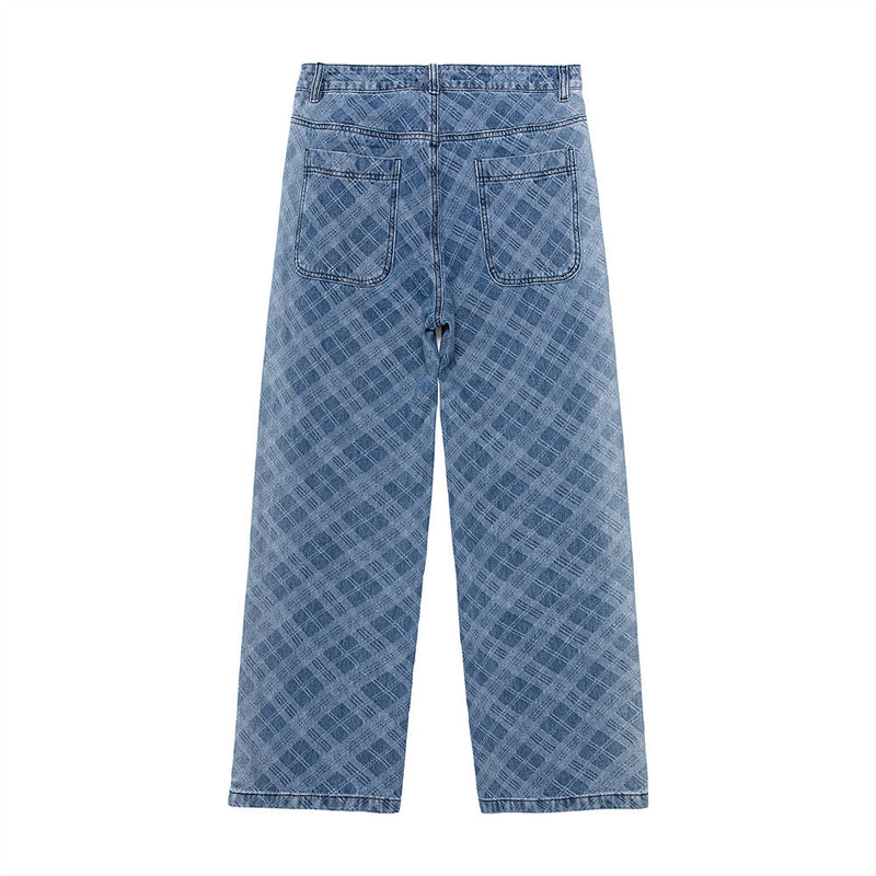 Men Jeans Stitching Embroidery Straight-Leg Trousers