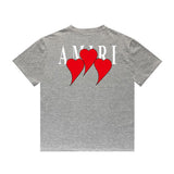 Amiri T Shirt Red Heart Printing Casual round Neck Short Sleeves T-shirt