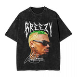 Rapper Chris Brown Big Face T Shirt Hip Hop Washed Short