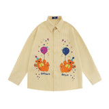Men Long Sleeved T Shirt Embroidered Long Sleeve Shirt Boys Loose Casual Jacket Lapel Shirt Ins
