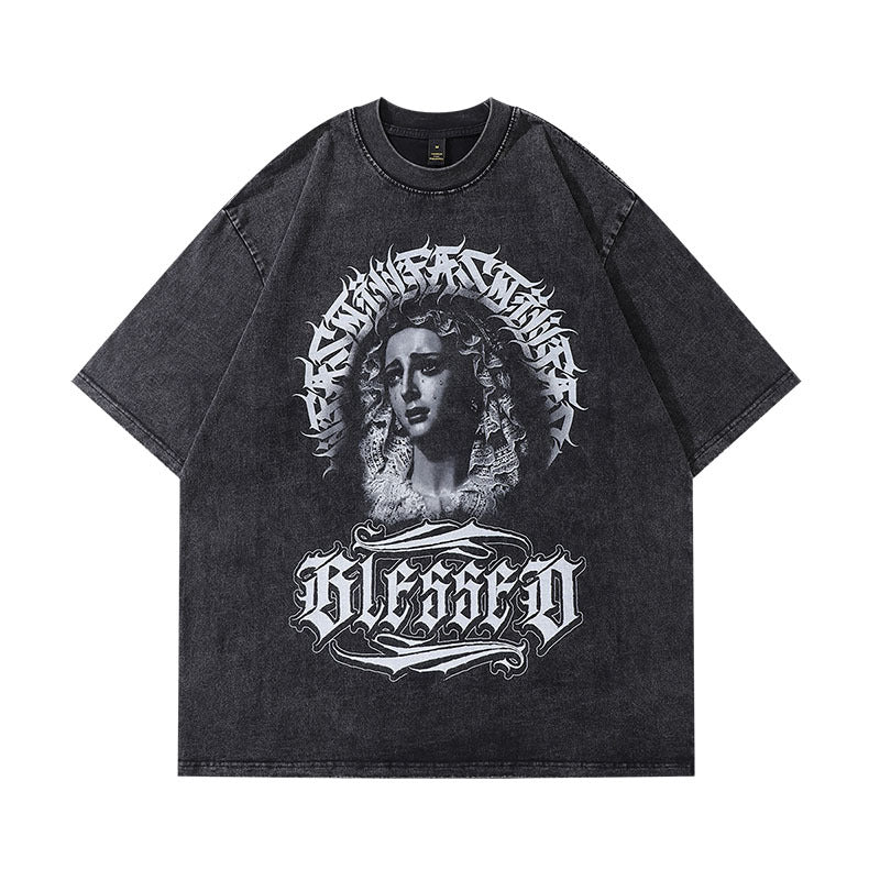 Men T-Shirt Retro Heavy Short Sleeve Distressed