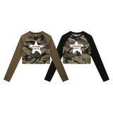 Men T-Shirt Retro Contrast Color Camouflage Slim Fit