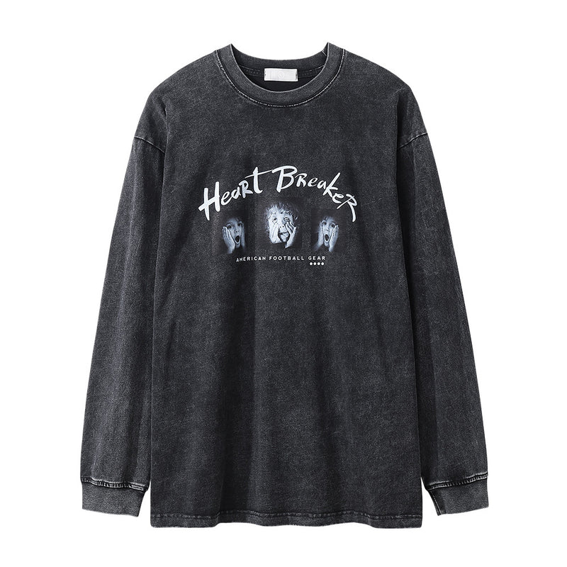 Men Long Sleeve T-Shirt Spoof Printing Distressed Loose Casual