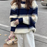 Women Pullover Sweater Knitwear Loose Slimming Stripes