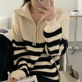 Women Pullover Sweater Slimming Stripes Sweater