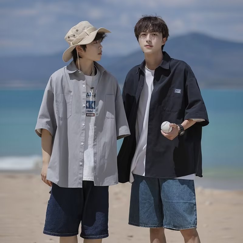 Men Shirts Short Summer Loose Teen Leisure