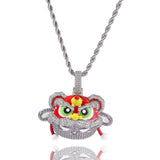 Jewelry Chinese Style Lion Dance Pendant Necklace Personality Diamond Hip Hop Style Lion dance Spectrum Far East