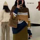 Women Pullover Sweater Vintage Stripe Temperament Knitted