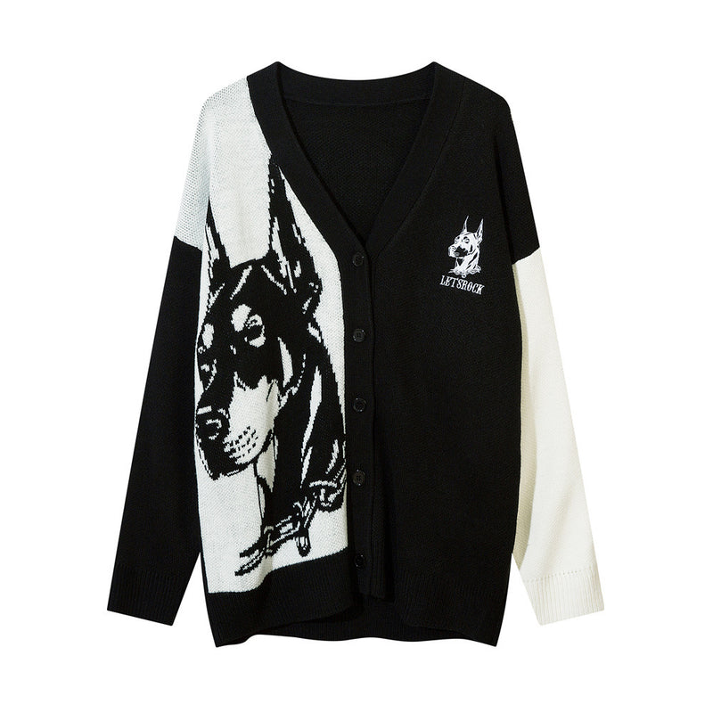Men Sweater Jacquard Hound Knitted Cardigan