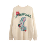 Women Sweater Cute Rabbit Pattern Retro Loose Sweater