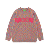 Women Sweater Retro College Style Contrast Color Jacquard Knitted Top Versatile