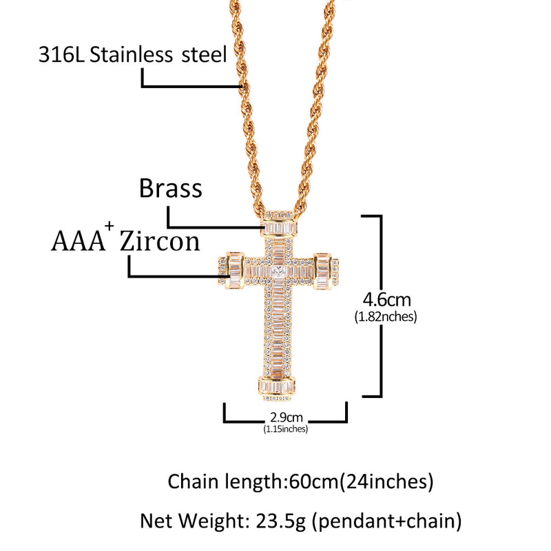 Jewelry Hip Hop Cross Pendant Personality T-Square Zircon Necklace Crosses St. Valentine's Spectrum