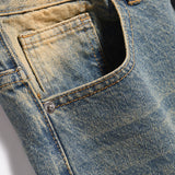 Men Jeans Yellow Niche Loose Worn Indentation