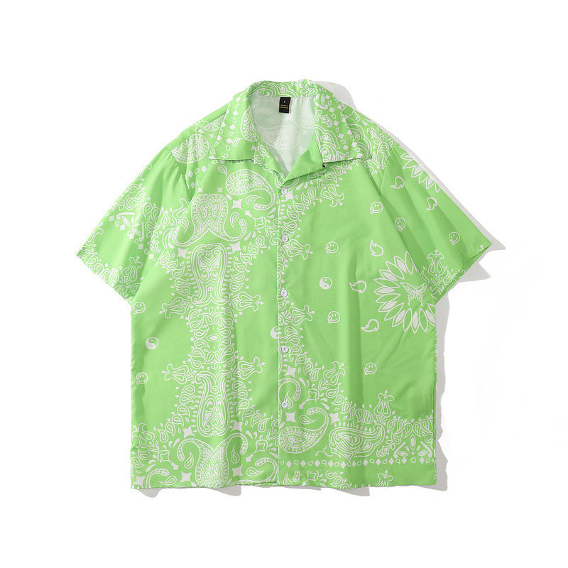 Short Sleeve Shirt Retro Paisley Full Printed Hawaiian Style Loose