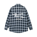 Men Long Sleeved T Shirt Plaid Letters Embroidered Shirt Coat Ins Leisure Cargo