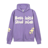Men Fleece Lined Hoodie English Letter Hooded Sweater Men's Loose Hooded Cardigan Autumn and Winter