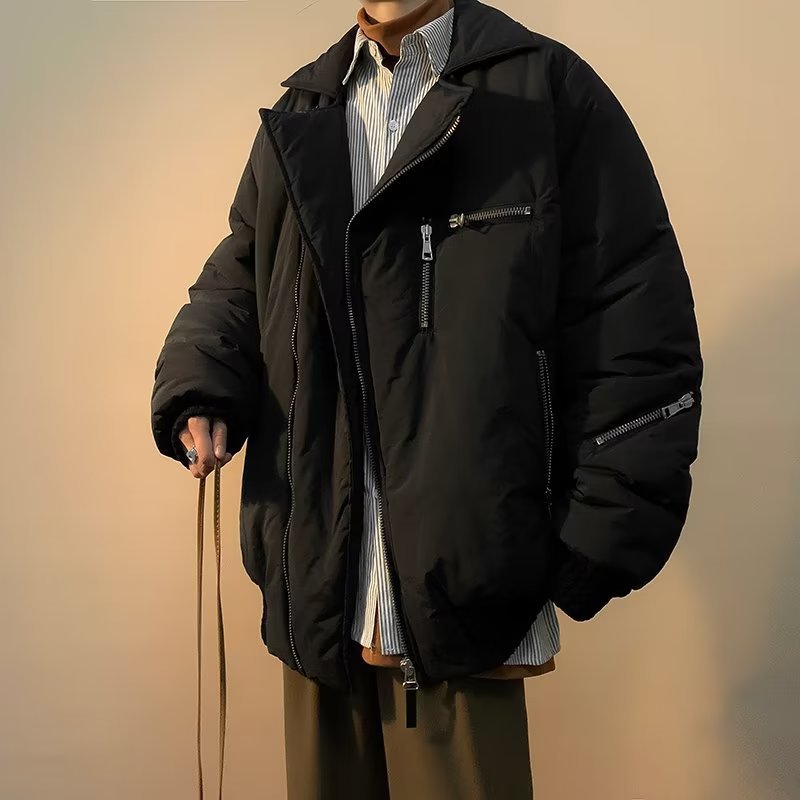 Men Cotton Coat Irregular Zipper Multi-Pocket Loose