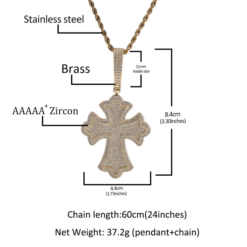 Jewelry Cross Pendant Copper Set Zircon Full Diamond Necklace Crosses Egypt Pieces Jesus Pieces