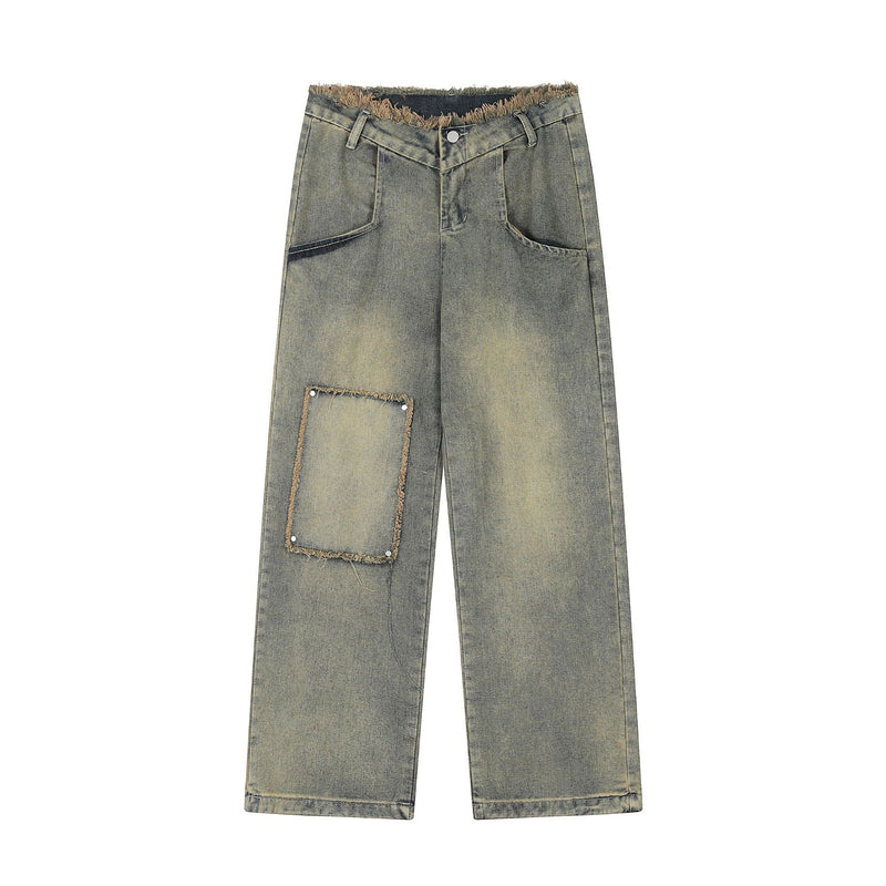 Men Jeans Patch Retro Loose