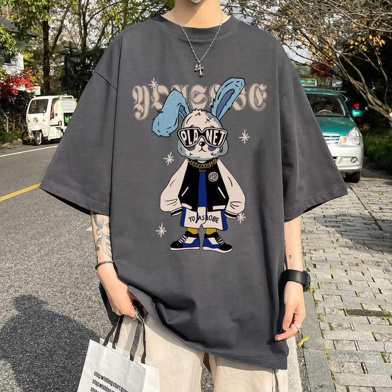 Men T Shirt Rabbit Print Summer Versatile Oversize
