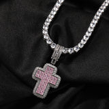 Jewelry Fashion T Square Zircon Pink Cross Necklace St. Valentine's   Spectrum