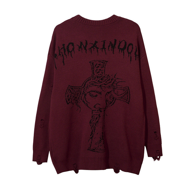 Women Sweater Creative Pattern Loose Hole Knit Sweater