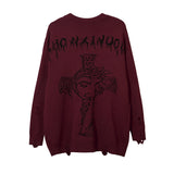 Women Sweater Creative Pattern Loose Hole Knit Sweater