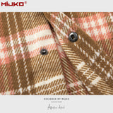MIJKO Mens Jacket Double Pocket Plaid Jacket