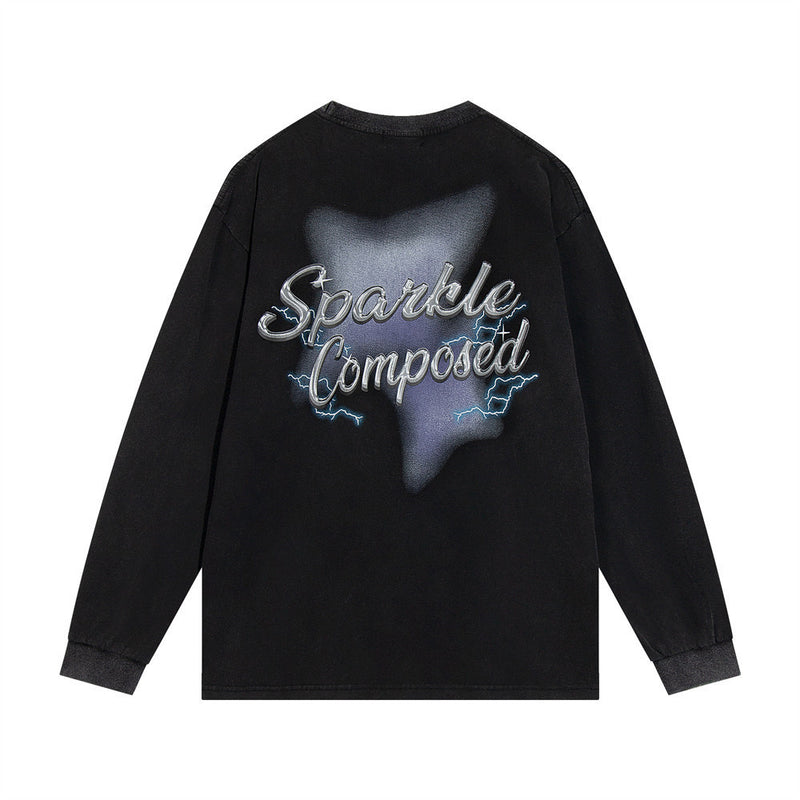 Men Long Sleeve T-Shirt Lightning Letter Print Long Sleeve Loose