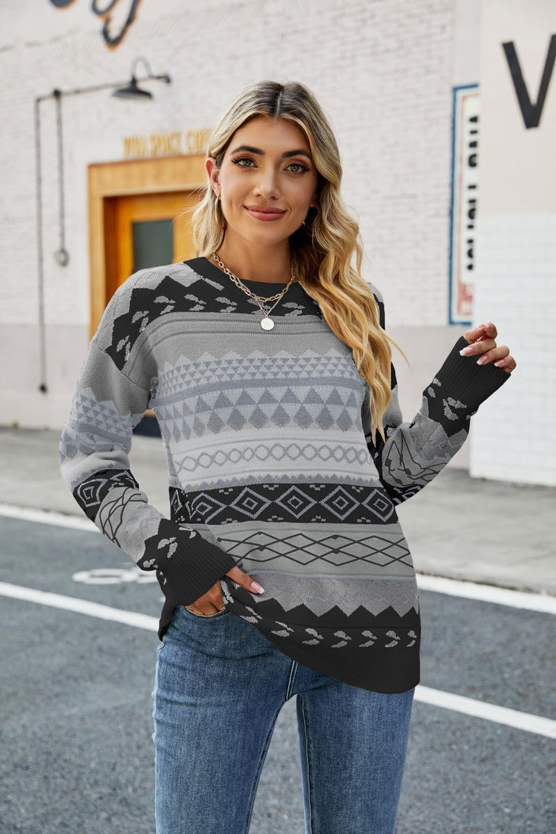 Women Pullover Sweater Diamond Patterns Knitwear