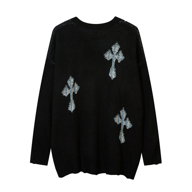 Women Sweater Frayed Cross Sweater Vintage Sweater