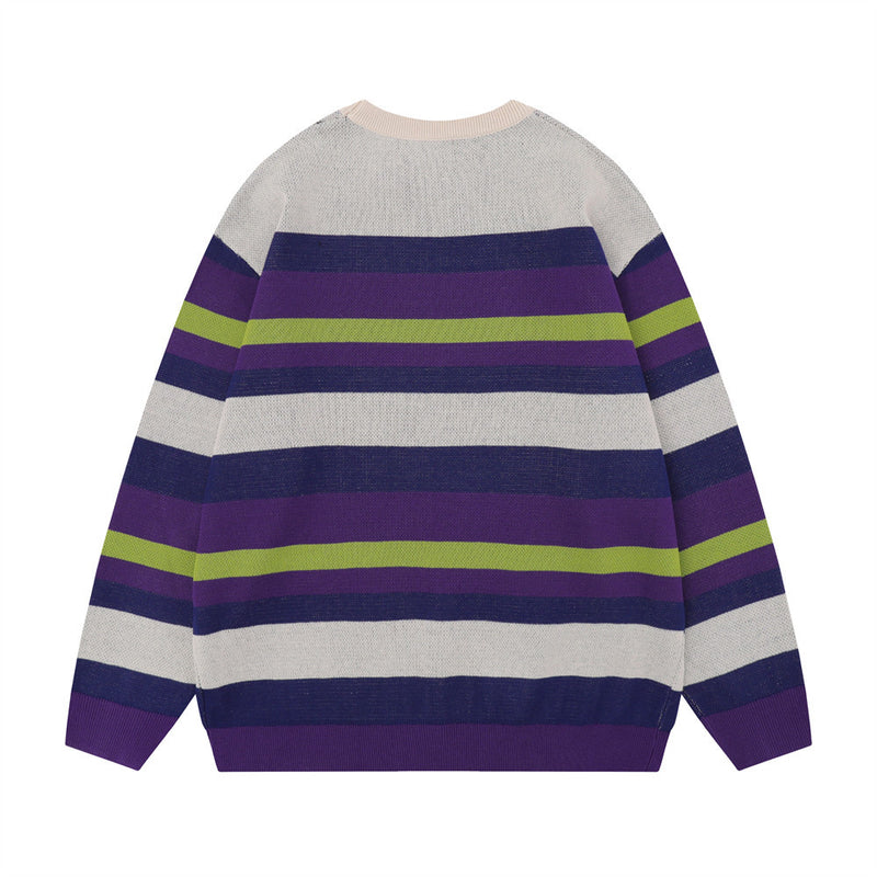 Men Sweater Mixed Color Stripe Jacquard Sweater