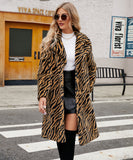 Women Fur Jacket Zebra Pattern Plush Thermal Long Coat