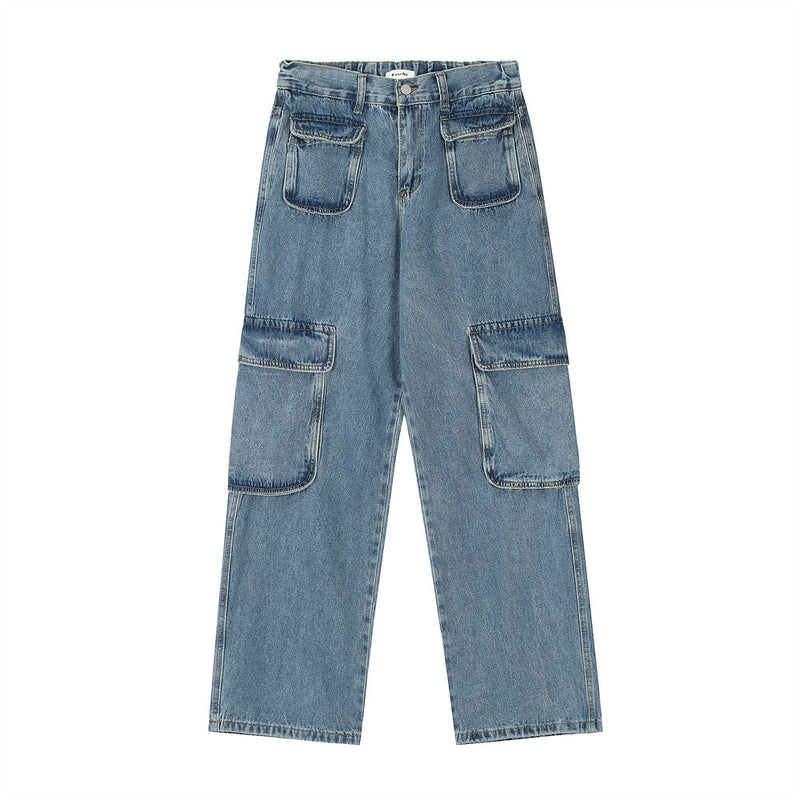 Men Jeans Overalls Multi-Pocket Loose
