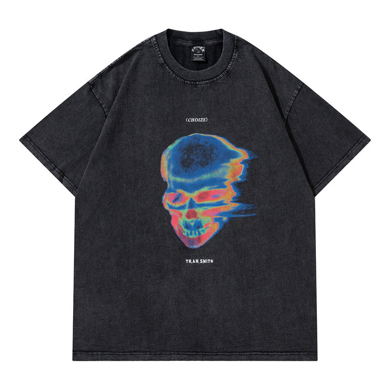 Men T-Shirt Skull Print Short Sleeve Men and Women Loose