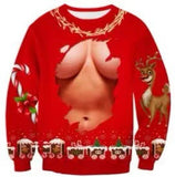 Black Christmas Sweater Christmas round Neck Sweater Casual Funny Santa Claus