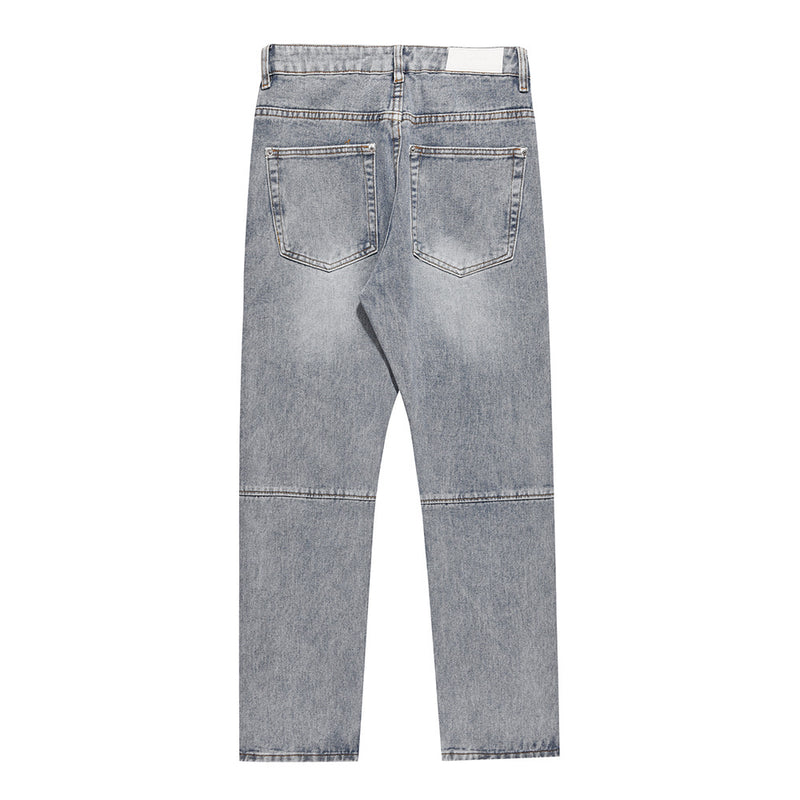Men Jeans Stitching Zipper Slit Loose