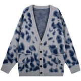 Women Knitted Cardigan Vintage Leopard Print