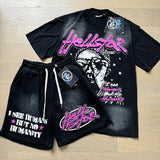 Hellstar T Shirts & Shorts Summer Loose Wash Short Sleeve T-Shirt