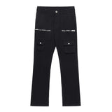 Men Jeans Zipper Pocket Casual Straight-Leg Loose