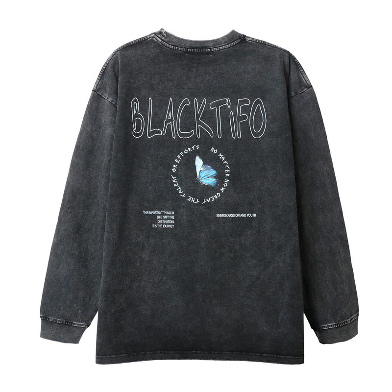 Men Long Sleeve T-Shirt Distressed Character Printed Long Sleeve T-shirt