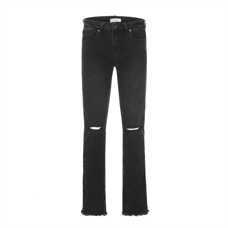 Men Jeans Side Zipper Ripped Punk Casual Burrs