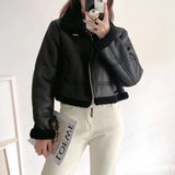 Women Cotton Coat Thickened Warm PU Leather Jacket