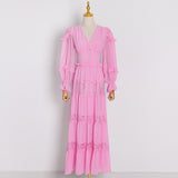 Bohemian Dress Lace Patchwork Ruffled Decorative Maxi Dress