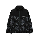 Men Cotton Padded Jacket Coat Printed Stitching Cotton Coat Jacket Men's Ins Loose down Jacket Cotton-Padded Jacket