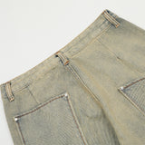 Men Jeans Yellow Mud Color Irregular Stitching