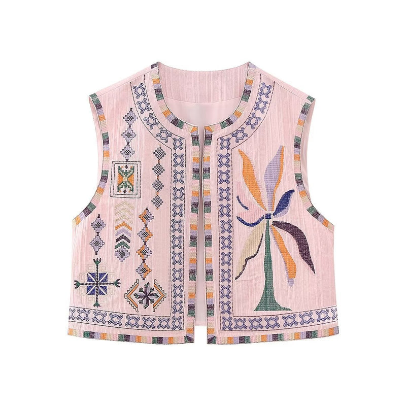 Women Vest Embroidery Cardigan Vest