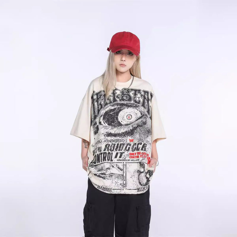 Hellstar T Shirt Vintage Abyss Eye vin Loose Short Sleeve Casual T-Shirt